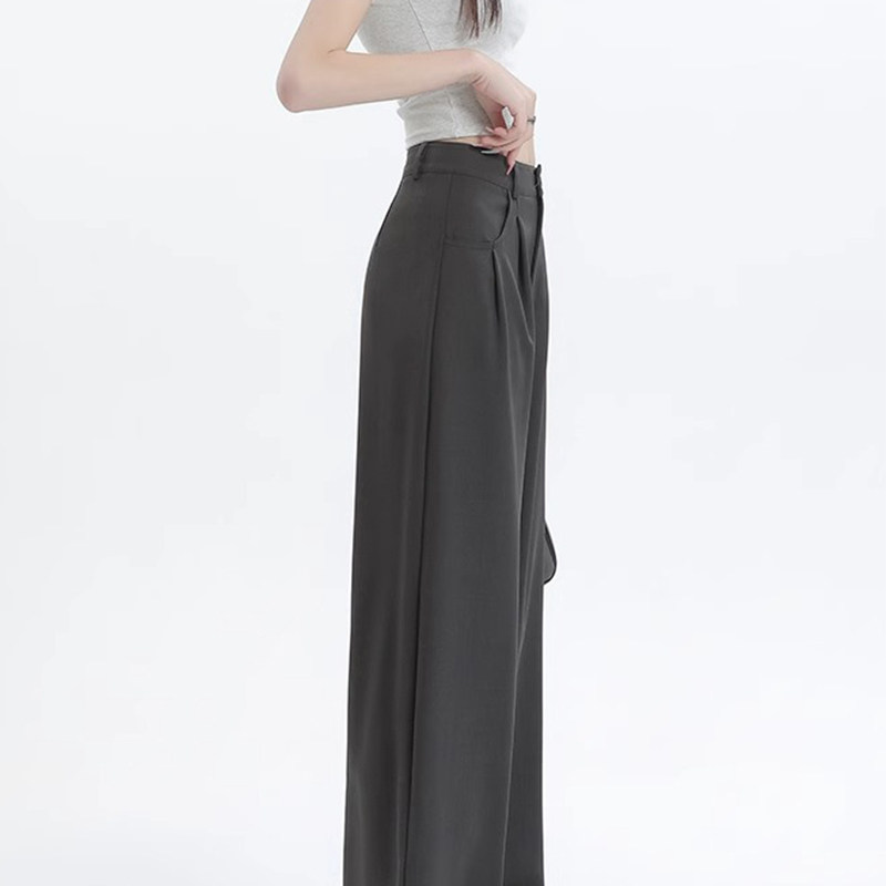 灰色西装裤女夏季薄款2025年新款高腰显瘦直筒休闲 百搭阔腿长裤