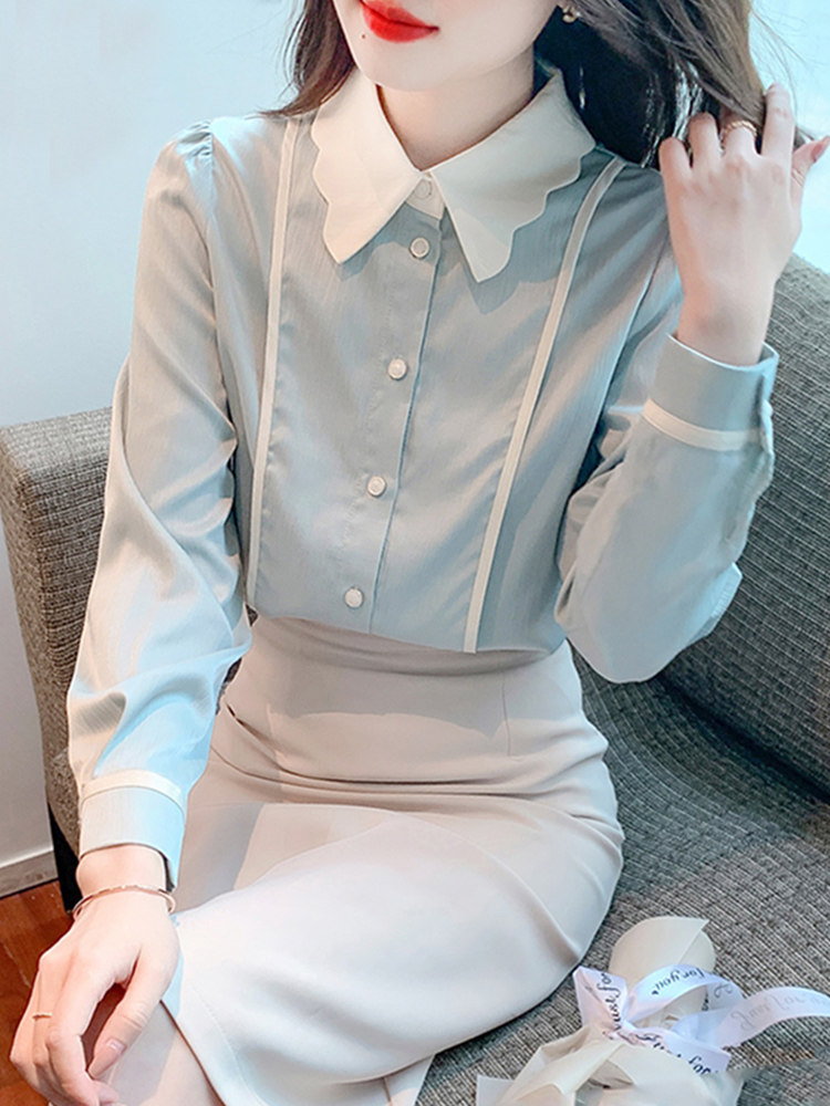 雪纺衬衫女春秋装2025新款设计感小众时尚洋气衬衣长袖T恤女上衣
