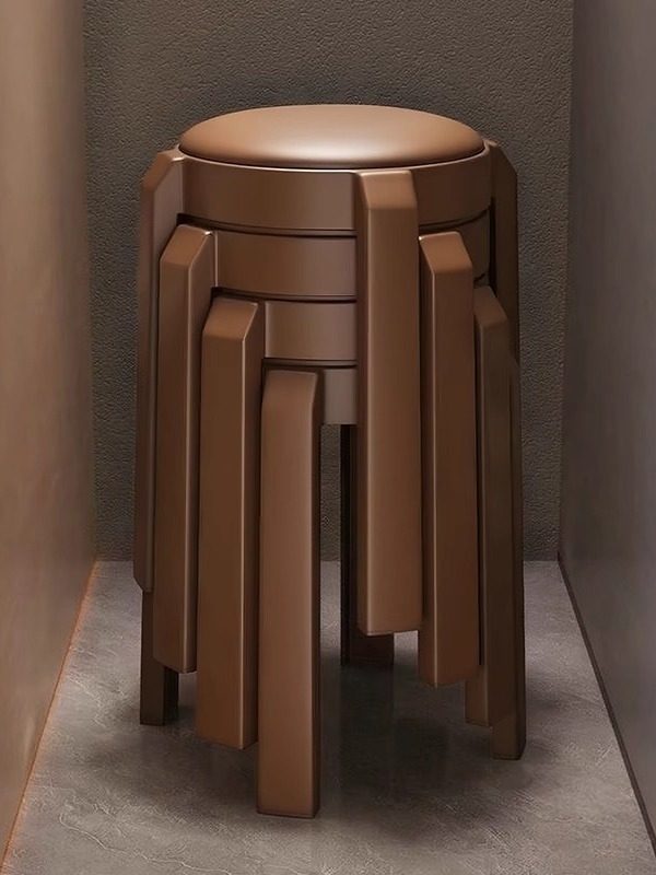 软包塑料凳子家用可叠放结实耐用高级感餐桌圆凳子来客备用高椅子