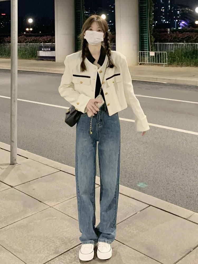 窄版阔腿牛仔裤女夏季薄款2025新款覆古显高显瘦小个子九分直筒裤