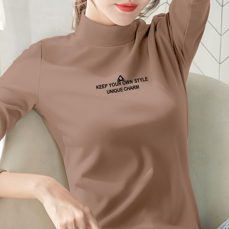 半高领纯棉打底衫女春秋冬内搭2025新款韩版修身洋气时尚长袖T恤