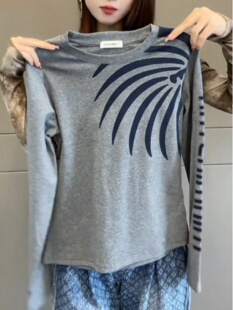 长袖T恤女春秋2025年新款纯棉时尚百搭正肩大码胖mm宽松显瘦上衣