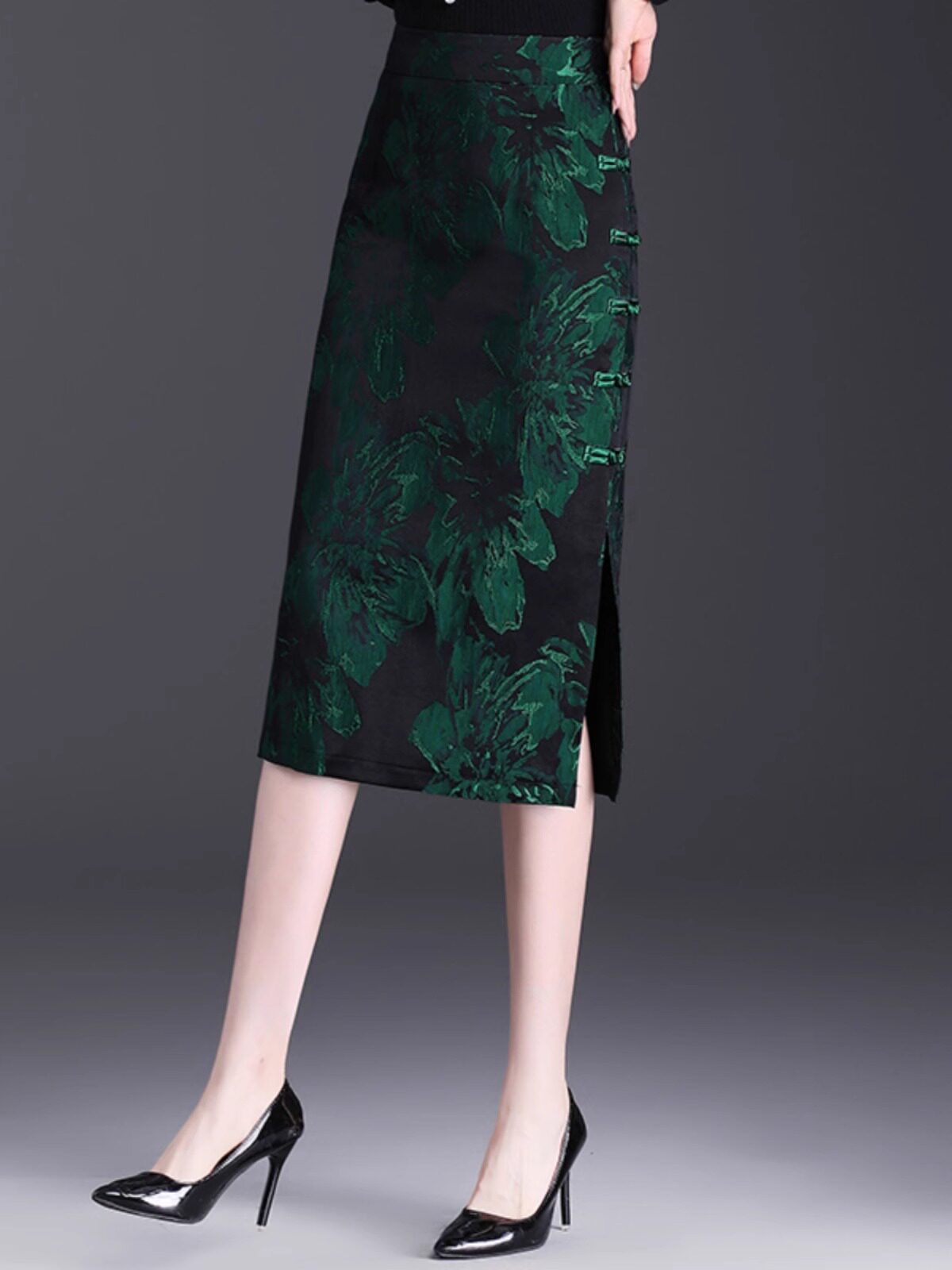 高腰半身裙女春秋2025新款气质覆古中长款国风提花开叉一步包臀裙