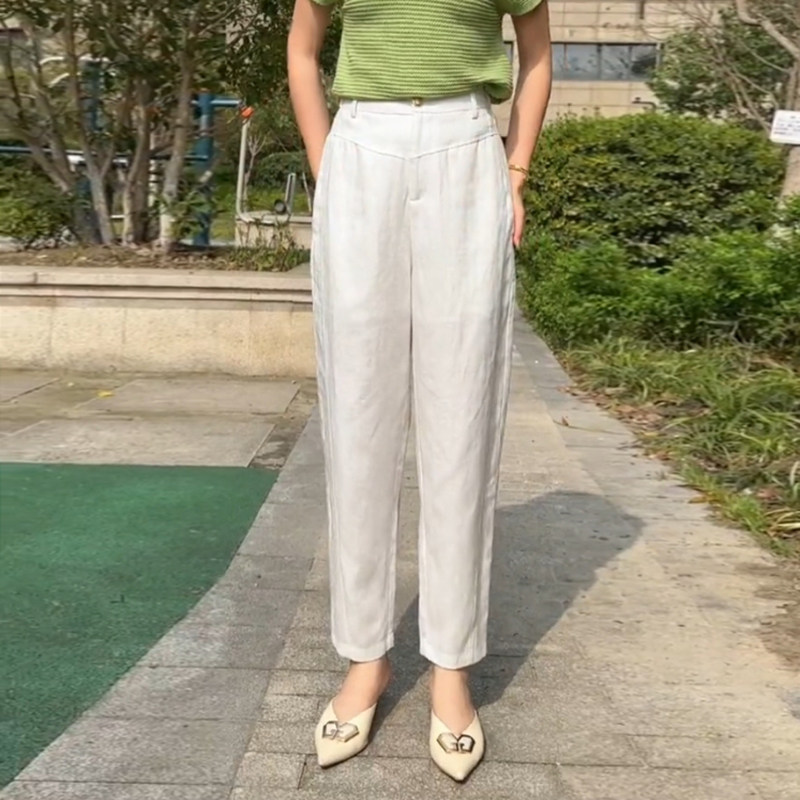 亚麻阔腿裤女夏季2025年新款气质通勤宽松显瘦天丝薄款九分休闲裤