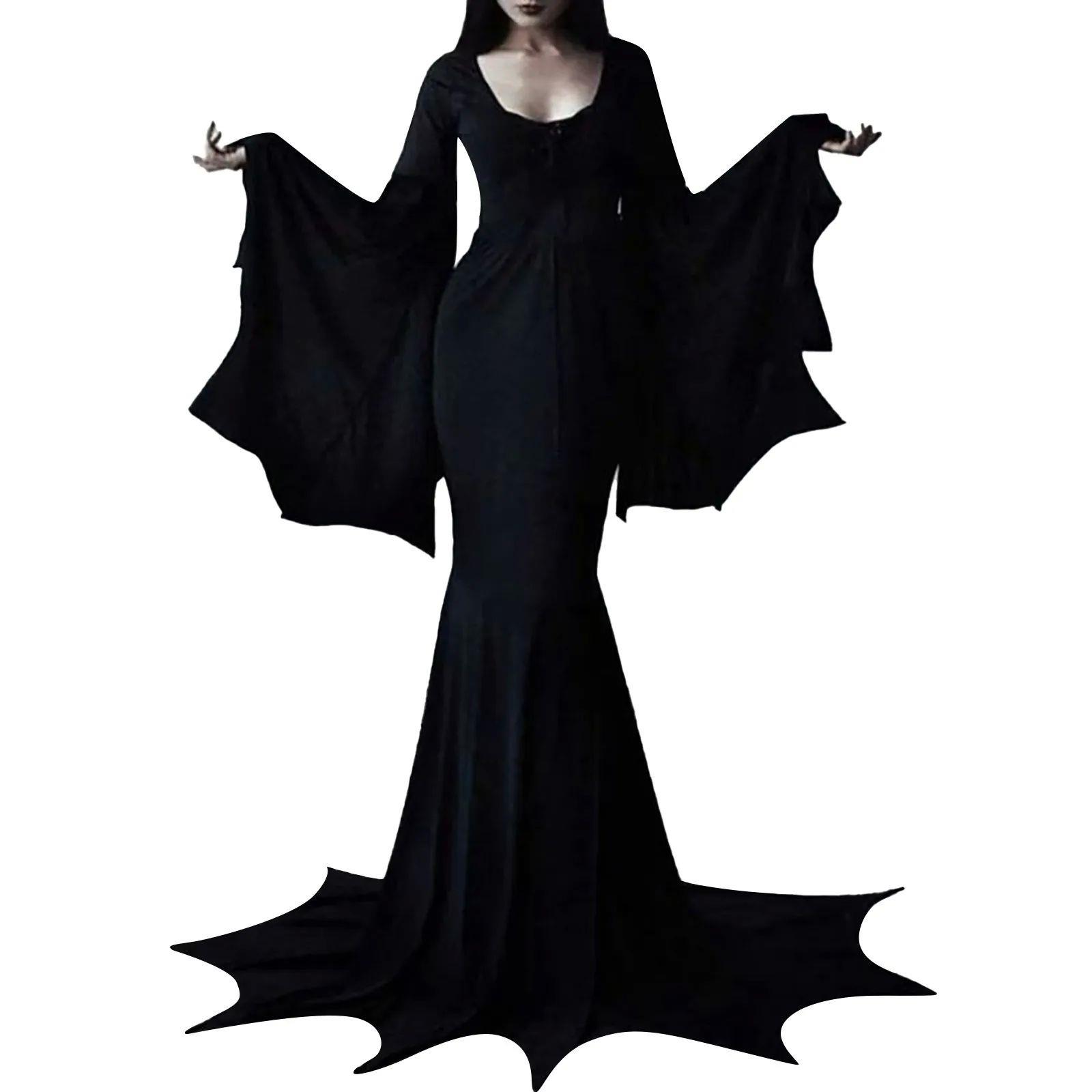 Witchy Costume Morticia Addams Wednesday Train Floor Dress W