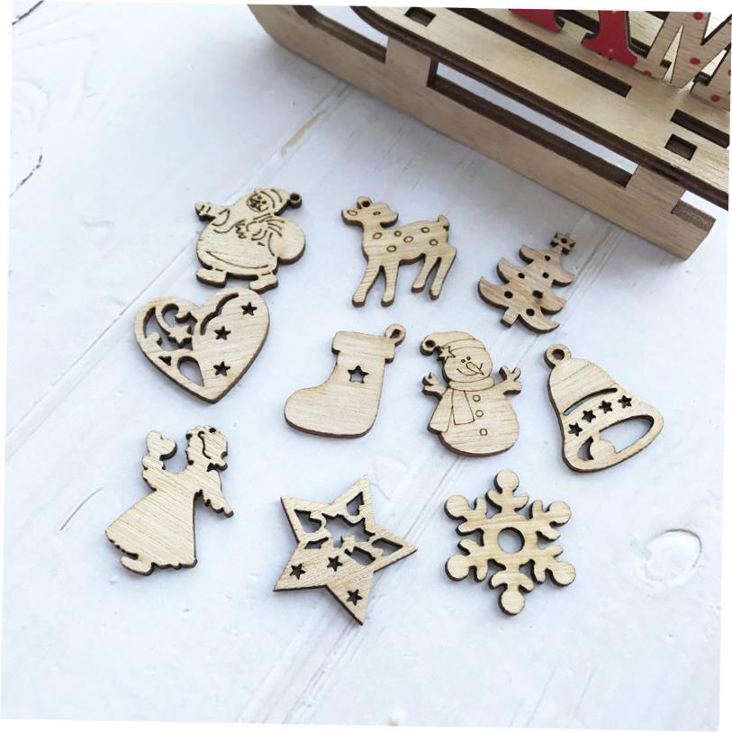 50Pcs  Natural Wooden Chip Santa Claus Christmas Tree Han