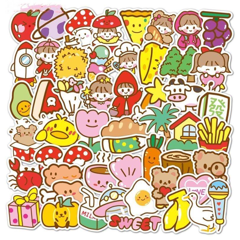50pcs Cute Cartoon Stickers for PVC DIY Girl Scrapbook Suitc