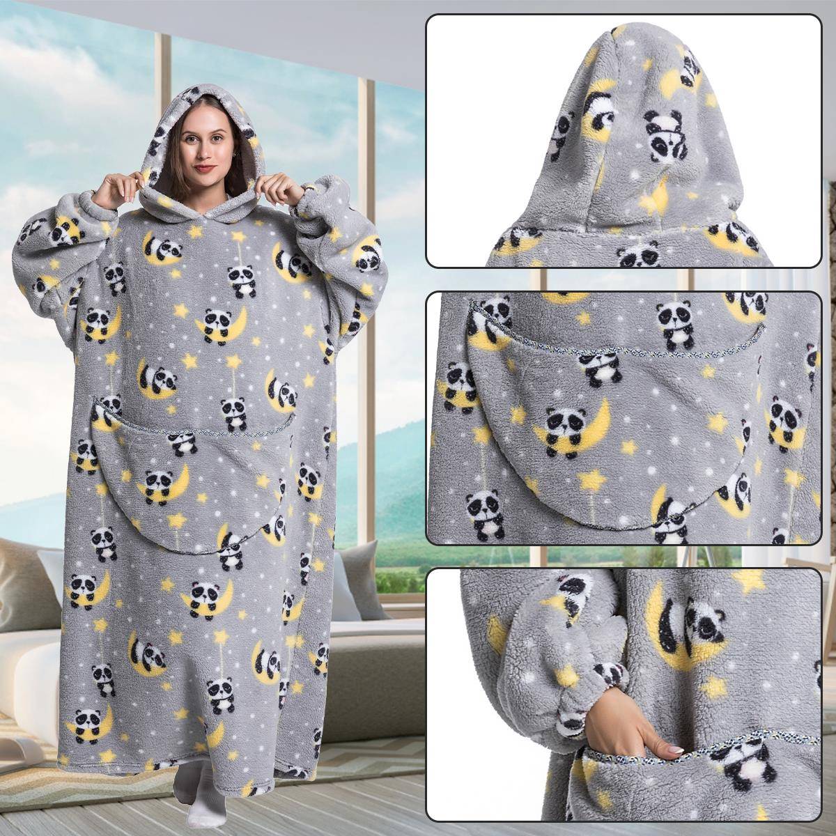 Super Long Hood2022ssie Blanket Flannel Sweatshirt Pullover