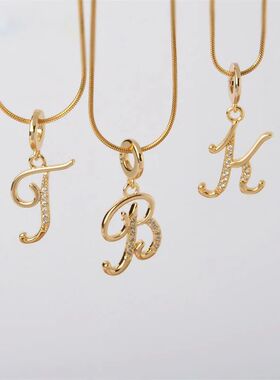 金色字母吊坠项炼为妇女锆石水晶