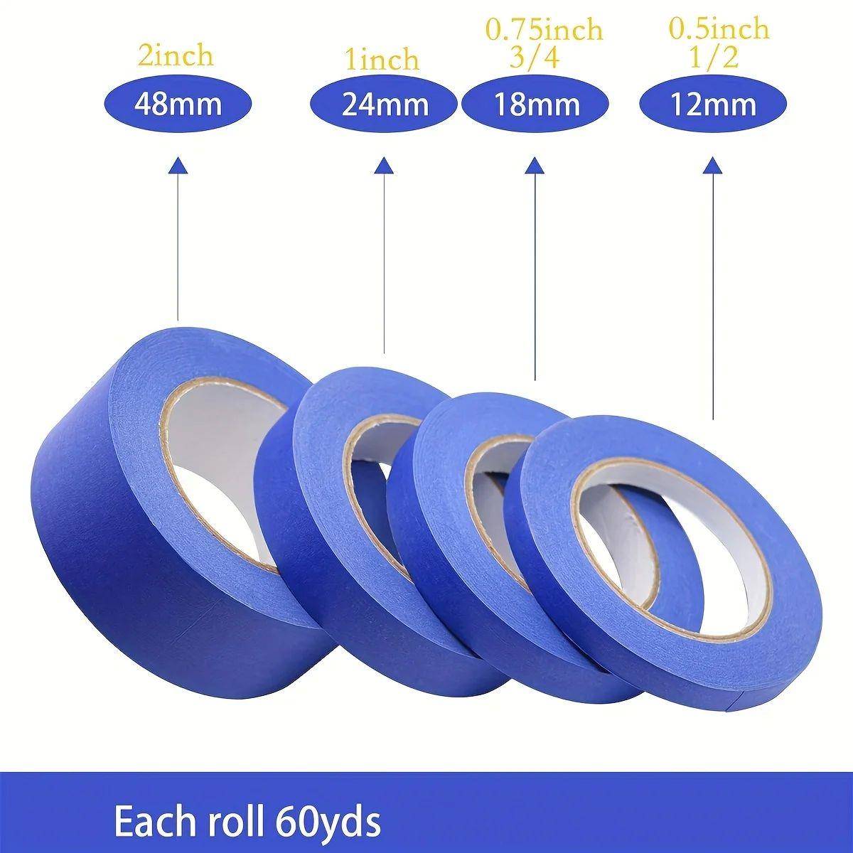 Blue Painters Tape, 1/2 inch,/4 inch,1 inch,2 inch, 60yds,