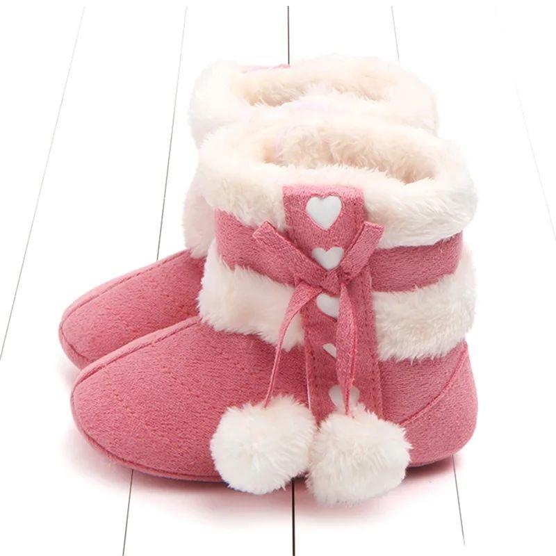 Newborn Girls Winter Boots Cute Bow Plush Pom Snow Shoes War