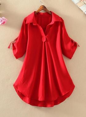 Women's white top loose Chiffon shirt blouse 短袖雪纺衬衫女