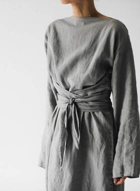 Cotton and linen long-sleeved dress 棉麻日系覆古长袖连衣裙女