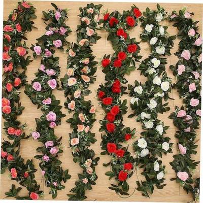 Silk Artificial Rose Vine Hanging Flowers for Wall Christmas