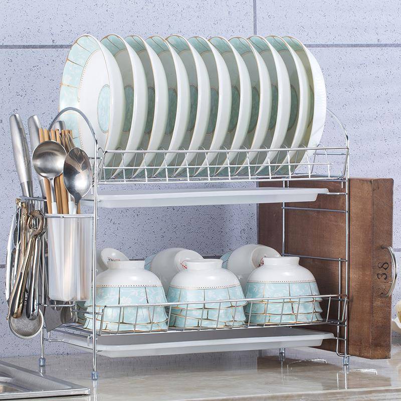 2023 Kitchen rack double deck shelves tray bowls plates