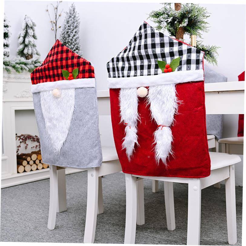 Gnome Claus Kitchen Table Chair Covers Plaid Chri无品牌/stma