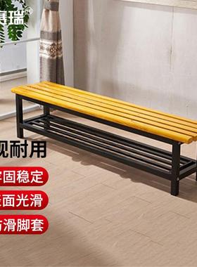 安赛瑞长条凳健身房浴室更衣换鞋凳原木黄色长2米带鞋架5D00810