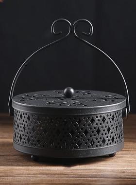 庄太太【祥云黑色】蚊香盘托防烫蚊香盒铁艺带盖接灰盘ZTT-9376B