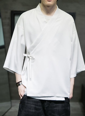 冰丝汉服男装 七分袖古风开衫 道袍系带内搭 白色交领汉服 夏季宽