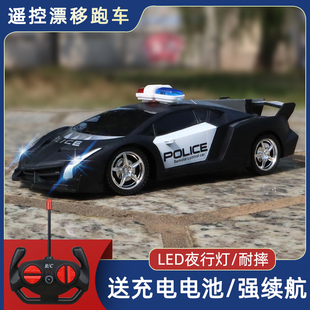无线赛车可漂移耐摔电动警车3岁4儿童男孩玩具车 遥控小汽车充电版