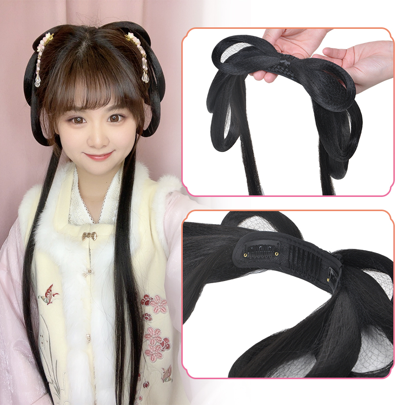春秋假发汉服假发全发丝蝴蝶结发包懒人发髻一体式发夹款新手发包