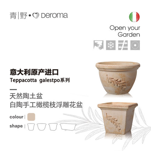 Deroma帝罗马天然陶土橄榄枝浮雕阳台落地大口径陶盆多肉进口花盆 - 封面
