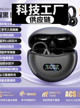 瑞禾科技新款耳机手机电量数显屏幕夹耳式无线耳机新款科技运动蓝