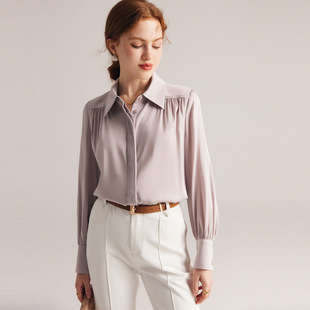 重磅真丝衬衫女2026春夏新款纯色长袖19姆米弹力双乔桑蚕丝上衣