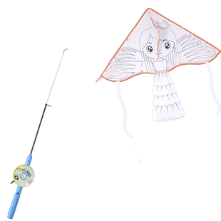 麦元新手工绘画填色空白风筝diy材料网红手持钓鱼竿风筝70cm儿童