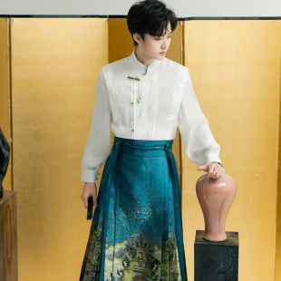 女生汉元 衬衣复古织金马面裙男款 素 国风汉服男款 昭华赋原创新中式