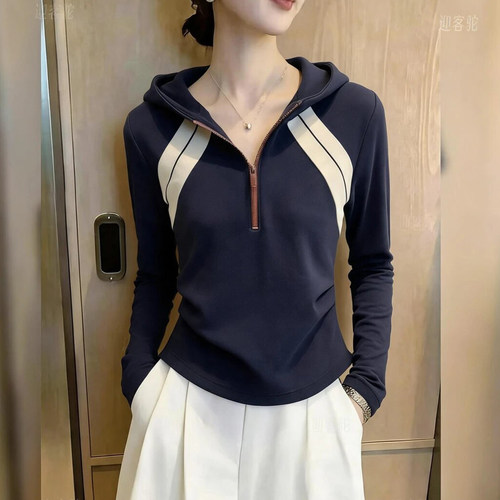 休闲连帽卫衣女春秋季新款小个子修身显瘦百搭设计感短款上衣帽衫