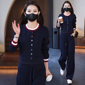 休闲短款 洋气运动服套装 圆领卫衣阔腿裤 新款 两件套女2026春季 时尚