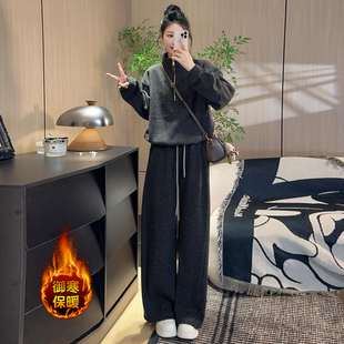 套装 宽松休闲加绒加厚半拉链卫衣阔腿裤 时尚 新款 马甲三件套女冬季