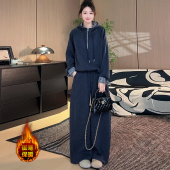 洋气加绒运动服套装 宽松休闲连帽卫衣阔腿裤 时尚 新款 两件套女冬季