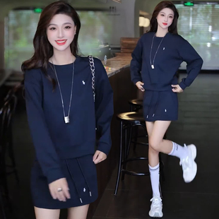 时尚短款长袖圆领卫衣半身短裙两件套女士春季新款时髦休闲套装裙
