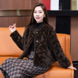 洋气质短款环保皮草外套女秋冬毛茸茸开衫保暖毛毛轻奢小香风上衣