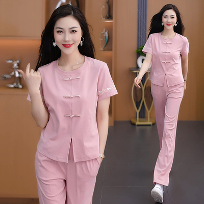 新中式国风盘扣设计感短袖两件套女2025夏季新款宽松时尚休闲套装