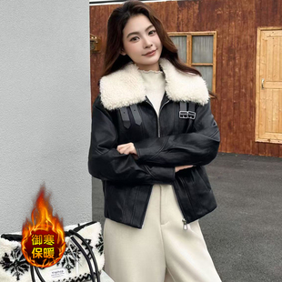 加厚保暖羽绒服皮衣外套女冬季新款时尚洋气百搭皮夹克带毛领上衣