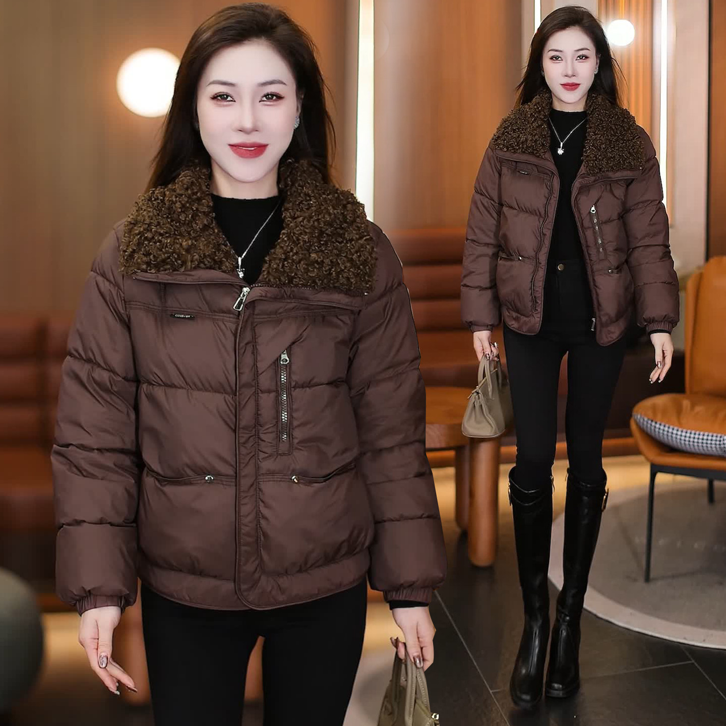 加厚保暖毛绒大翻领短款棉服女冬季新款时尚休闲洋气韩版棉衣外套,女装/女士精品,棉衣/棉服,淘宝优惠券,粉丝福利购,淘宝优惠卷