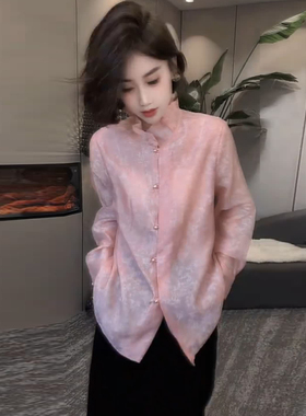 新中式国风设计感长袖衬衣女2026春秋季新款时尚洋气复古立领衬衫