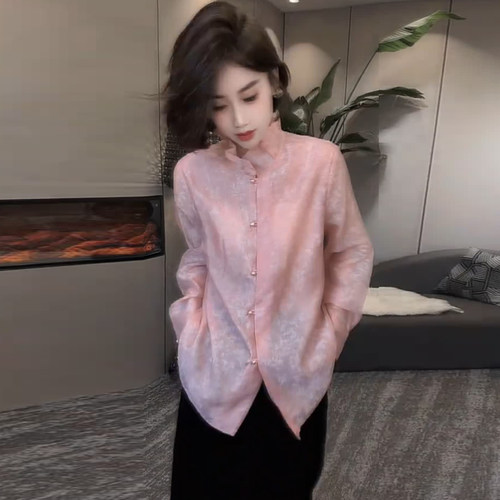 新中式国风设计感长袖衬衣女2026春秋季新款时尚洋气复古立领衬衫