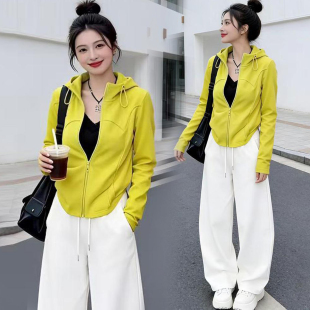 时髦显瘦连帽卫衣外套阔腿裤 新款 两件套 女春秋季 宽松休闲运动套装