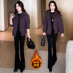 时尚休闲加绒加厚连帽外套女2025秋冬新款宽松洋气百搭派克服上衣