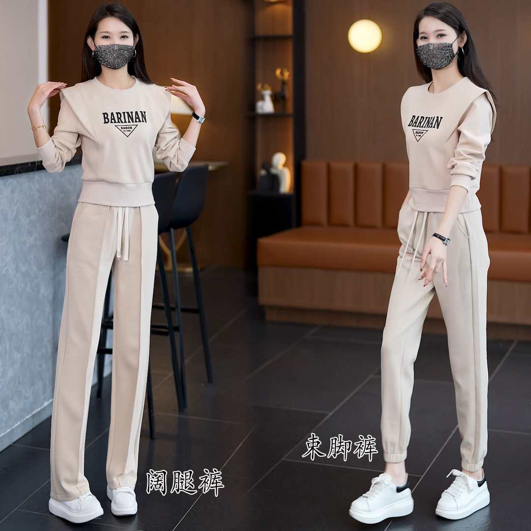 2025春季新款宽松时尚减龄运动套装两件套卫衣阔腿裤束脚裤休闲服