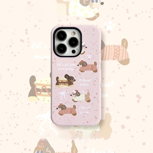 ins风粉色腊肠小狗苹果16promax手机壳15pro菲林小众14潮款 13卡通苹果vivo华为oppo小米一加魅族荣耀红米三星
