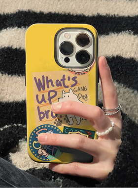 卡通可爱黄色标签小狗新款菲林全包硬手机壳适用苹果15nova华为p50mate60pro小米14opporenovivo荣耀80iPhone