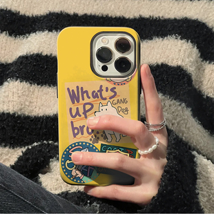 卡通可爱黄色标签小狗新款菲林全包硬手机壳适用苹果15nova华为p50mate60pro小米14opporenovivo荣耀80iPhone