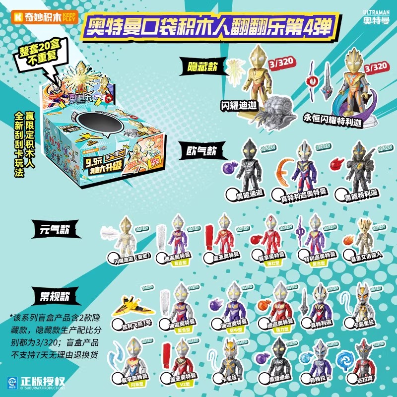 奇妙积木keeppley奥特曼翻翻乐第四弹盲盒迪迦赛罗拼装手办玩具