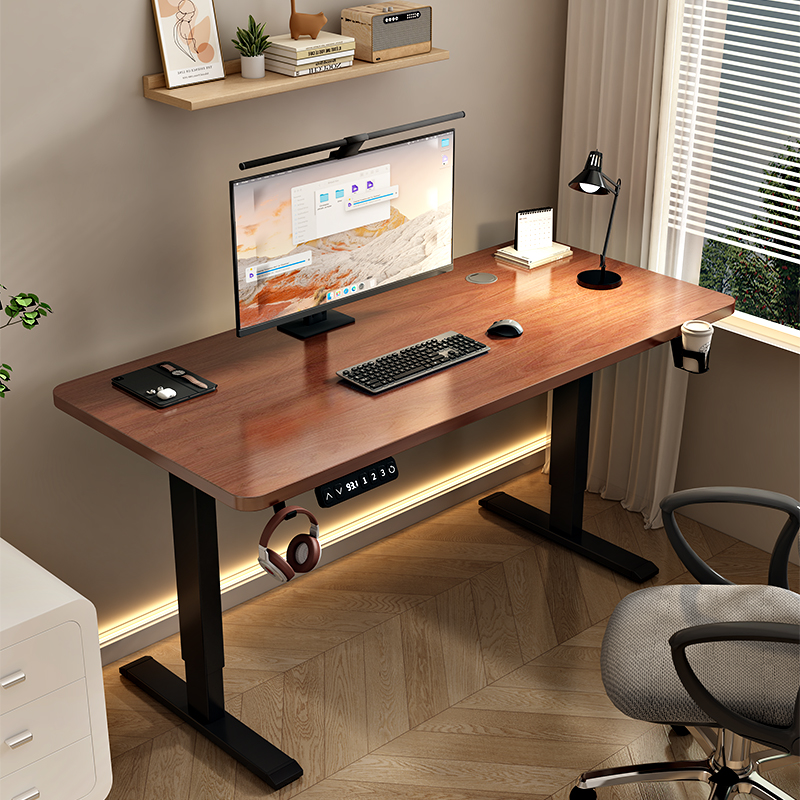 实木电动升降桌智能电脑桌可升降电竞桌子家用学习办公书桌工作台