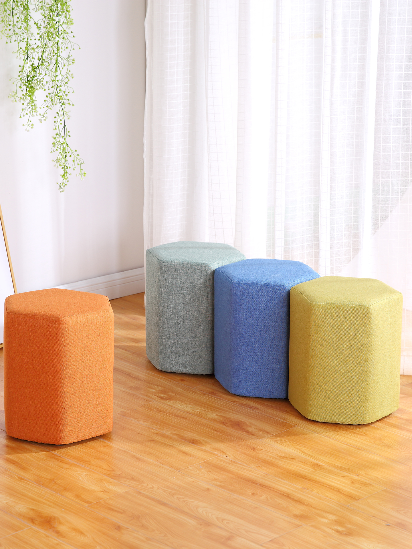 布艺小凳子创意六边形百搭矮凳时尚垫脚凳沙发凳换鞋凳简约小板凳